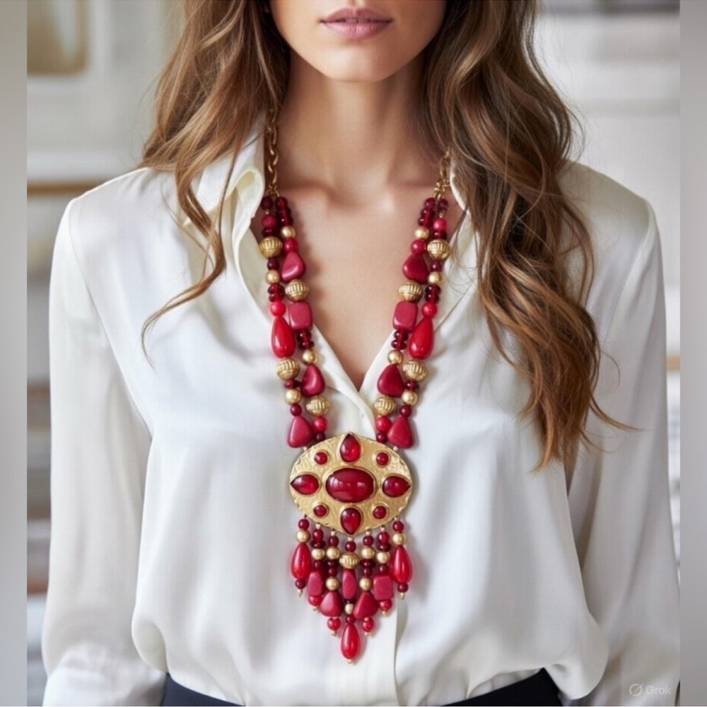 CHICO’S $120 35th Anniversary Merlot Genuine Jade Stone Pendant Necklace NWT
